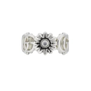 Anillo GG Marmont de plata y nácar con motivos de flor